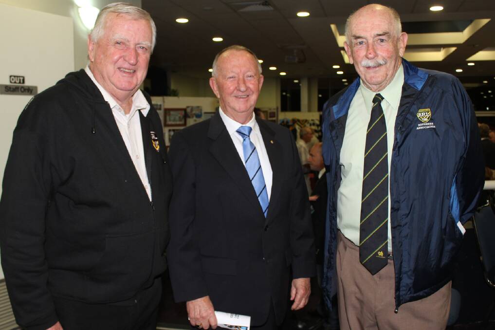 South Coast Group 7 referees boss Peter Ryan with CRL and NSWRL life member Bob Millard and former CRL referees boss Nick Best. Picture: DAVID HALL