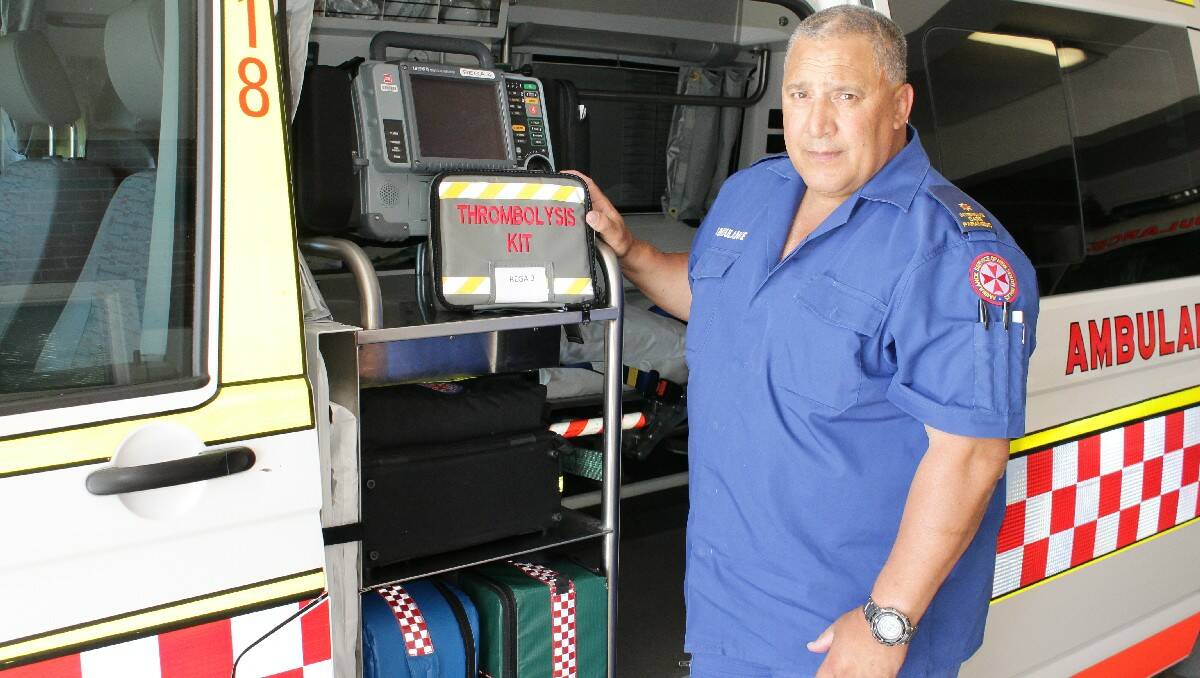 BEGA: Paramedic Rhys Tamatea shows off the Bega Ambulance Station’s new LifePak 15 monitor and thrombolysis kit. The technology will help patients in   cardiac care.