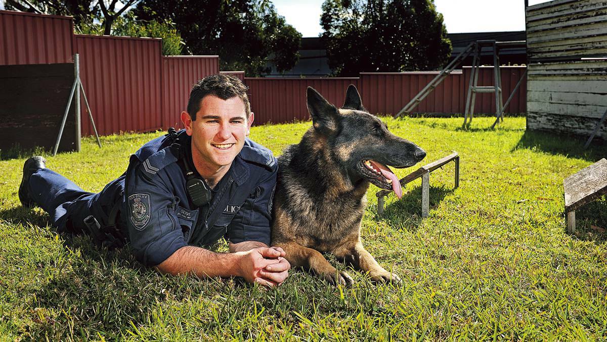 Senior constable Alex Seivl and his four-legged friend Manchu are an unstoppable team–key players in the NSW Dog Squad based at Morisset. Picture: Marina Neil