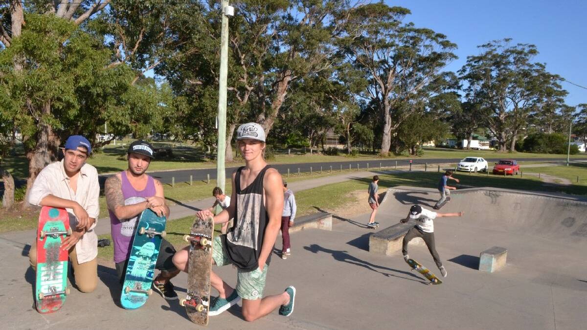  NAROOMA: Taking ownership and encouraging other skate park users to do so too are Sam Nugent, Tyron Zammit and Zak Cowley-Hilton. Council   has $150,000 for the park’s expansion.