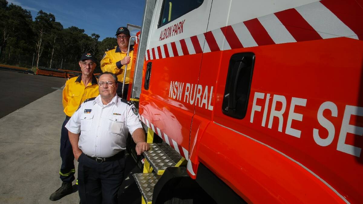  KIAMA: Illawarra Zone Rural Fire Service Superintendent Richard Cotterill with Deputy Captains Matthew Cooper (left) and Joshua Pietrobelli.   The Service warned of a long, hot bushfire season ahead of scorching conditions this week. PHOTO: DYLAN ROBINSON
