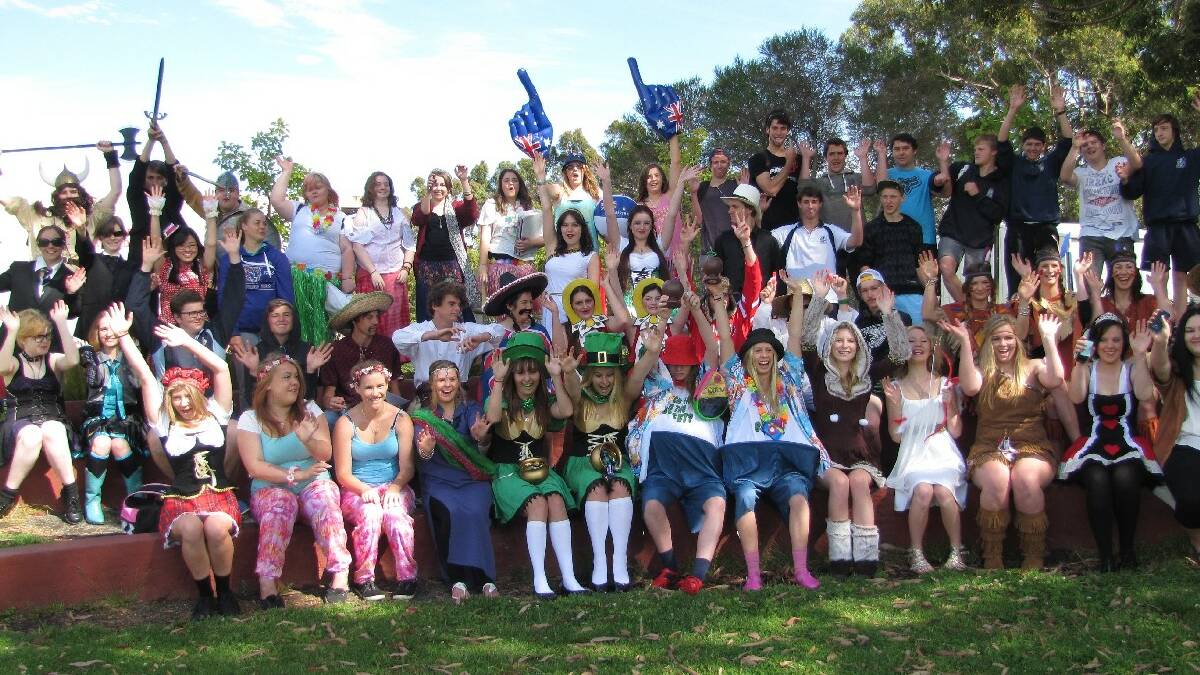 MERIMBULA: One for the memory books … Eden Marine High Year 12 students for 2014 whoop it up as they have first photo taken as group for their final HSC year at school.