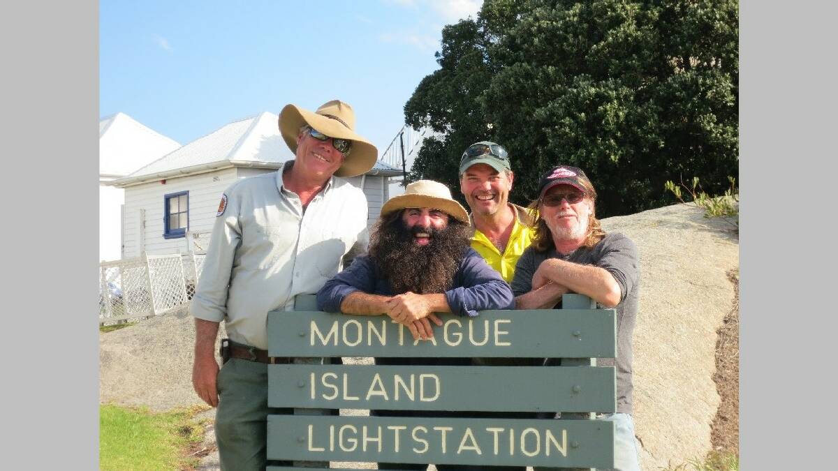  MONTAGUE ISLAND: Montague Island field officers Ian Andreassen, Andy Young and Boyd Hastings hanging out with Gardening Australia host Costa Georgiadis, whose show   on the island’s fauna and flora is airing this Saturday night on ABC television.