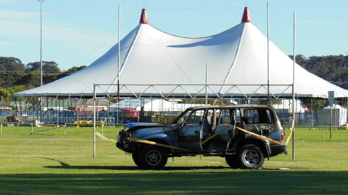 NAROOMA: Burned out and not a good look in the lead up to the Narooma Blues Festival was the Landcruiser stolen in Bermagui and found   torched on Bill Smyth Oval, Narooma less than two hours later.