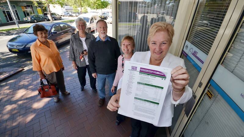 NOWRA: Member for Gilmore Ann Sudmalis after the declaration of the poll in Gilmore on Friday pictured with supporters Pam Coles, Joanna Gash, Julia Guy and Greens candidate Terry Barratt. 
