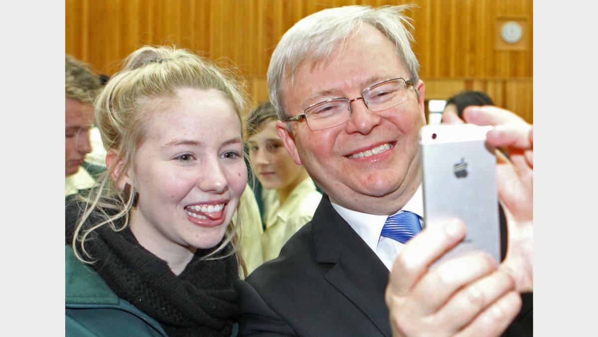  Devonport High student Brooke O'Shannessey asked Prime Minister Kevin Rudd to have a selfie with her.Devonport High student Brooke O'Shannessey asked Prime   Minister Kevin Rudd to have a selfie with her.