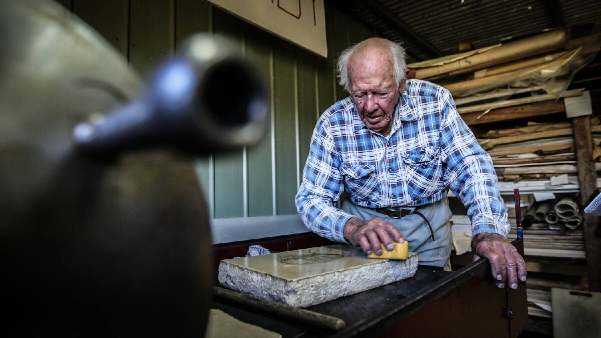 Frank Gould is a 94-year-old lithographer who lives just south of Berry and has been doing his trade for 80 years. Pictures: DYLAN ROBINSON