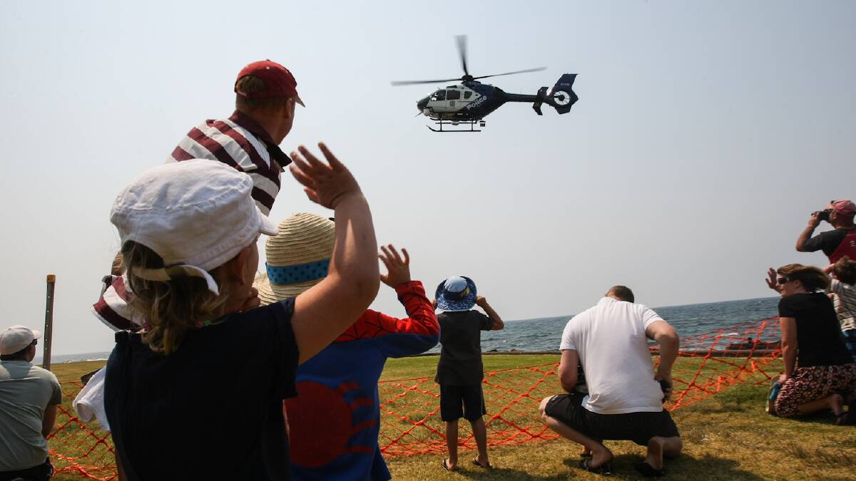The police helicopter flys into Kiama's Emergency Services Expo. Picture: DYLAN ROBINSON