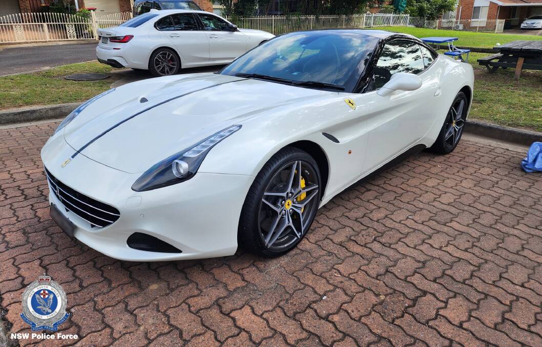 The 2017 convertible white Ferrari allegedly stolen from Dural on April 16. Picture by NSW Police