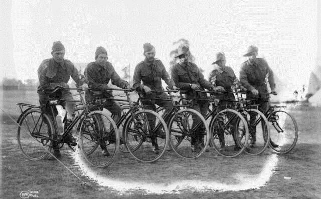 Pictured: Members of the Australian cyclist corps in 1915. Frederick Charles Wood served in the 4th Cyclist Corps. 