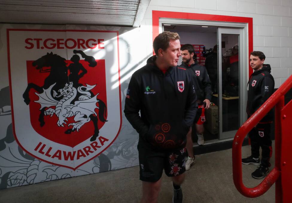 May 18. St George Illawarra interim coach Ryan Carr leaves the press pack at WIN stadium after his first media call. 