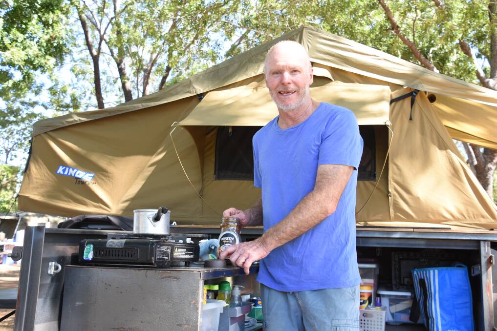John Palise has been on the road for a year in what he calls his "basic" camping trailer set up, but it has everything he needs. 