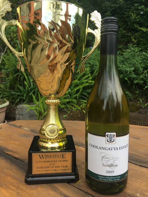 The winning trophy pictured with Coolangatta Estate's 2009 Semillon.