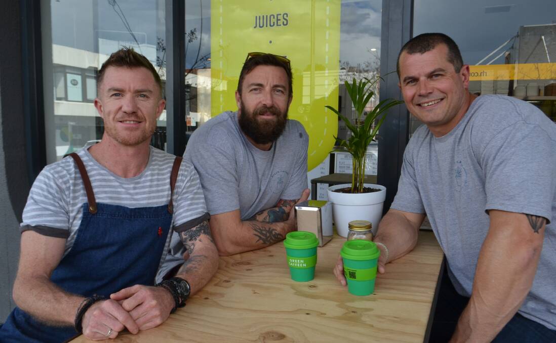 Canteen on Kinghorne's Rob, with Green Caffeen's Martin Brooks and Damien Clarke. Photo: REBECCA FIST