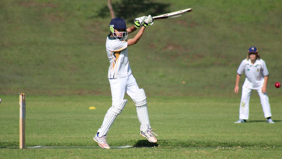 YOUNG TALENT: Gerringong under 14s player Tom Nolan hits an impressive cover drive in the match against Kiama. PHOTO: Romy Speering.
