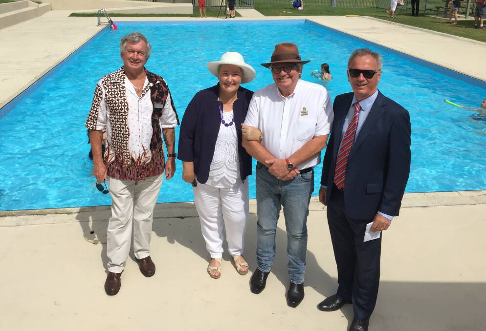 Councillor Mark Way, Gilmore MP Ann Sudmalis, Councillor Neil Reilly and Kiama Council general manager Michael Forsyth officially launch the refurbished Jamberoo Community Pool.