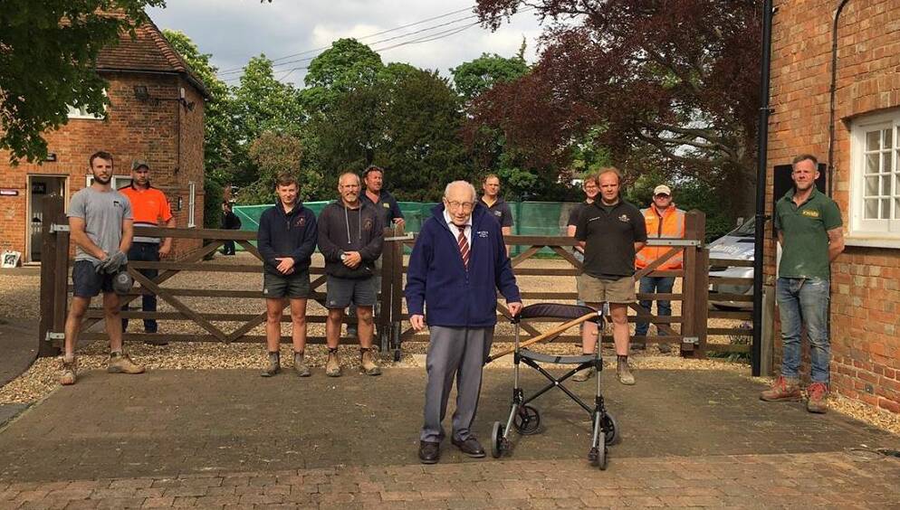 The cousin of a Bega Valley man is among a group of contractors who have organised and built a fence for inspirational British veteran Captain Tom Moore. Photo: JC Countryside Services