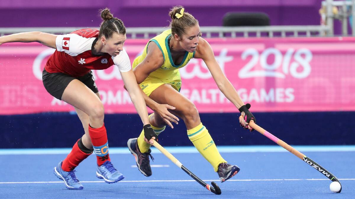 Gerringong's Grace Stewart in action for the Hockeyroos against Canada. Photo: HOCKEY AUSTRALIA
