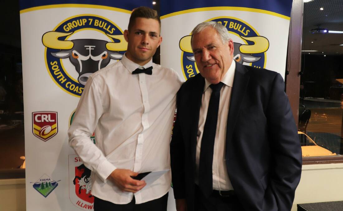 KNIGHT IN SHINING ARMOUR: Kiama's Cameron Vazzoler with Michael Cronin at the 2018 Group Seven presentation evening. Photo: TRACEY COE