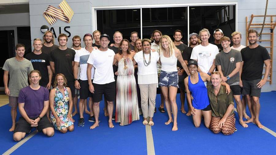 Participants in the Olympic readiness camp with Cathy Freeman at the Hurley Surfing Australia High Performance Centre (HPC) in January. Photo: Ted Grambeau/Surfing Australia