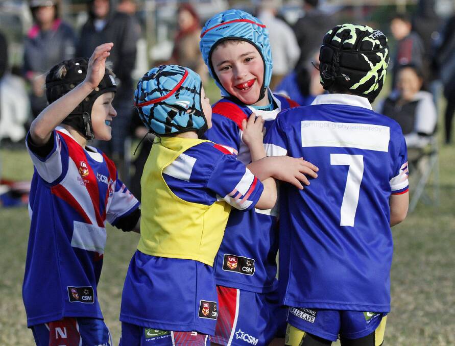 Gerringong Lions juniors celebrating a try in 2018. Photo: GAME FACE PHOTOGRAPHY