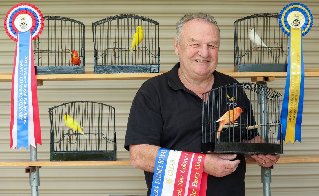 Bird breeder Johnny Walker shows off the birds that helped him to win Champion and Reserve Champion at the Sydney Royal Easter Show. Picture by Adam McLean