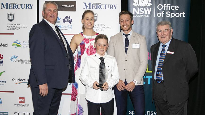 Athlete of the year: Kieran Woolley receives the Illawarra Mercury Tobin Family Award. Picture: Josh Brightman, Balanced Image Studios. 
