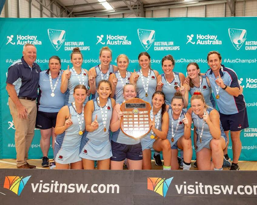 ALL SMILES: The NSW under 21 women's side after claiming the gold medal against ACT at the Australian Indoor Hockey Festival. Photo: HOCKEY NSW