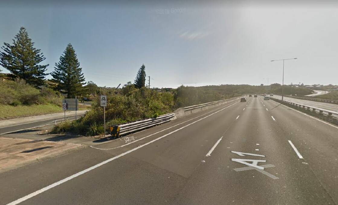CRASH SCENE: It is understood the car was driven over the median strip (left) and into the scrub at Bombo on Sunday night. Picture: Google Maps