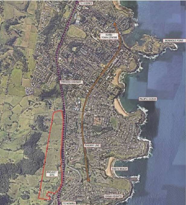 The project site is a 40-hectare area along the Princes Highway, mapped here inside the red lines.