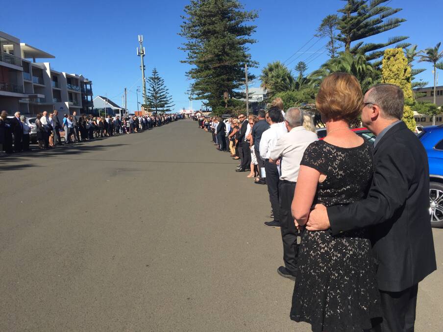 More than 500 people gather to farewell Darren Williams in Kiama on Wednesday. Picture: Rebecca Fist