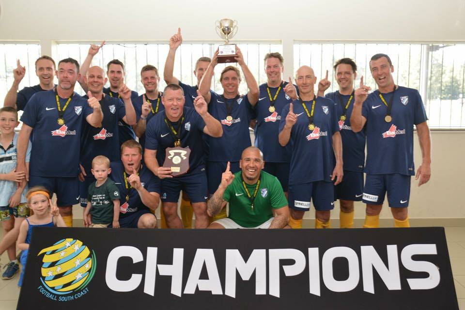 Kiama Quarriers' masters team celebrate their grand final win on Saturday, September 15. Their record is unblemished - undefeated through the season.