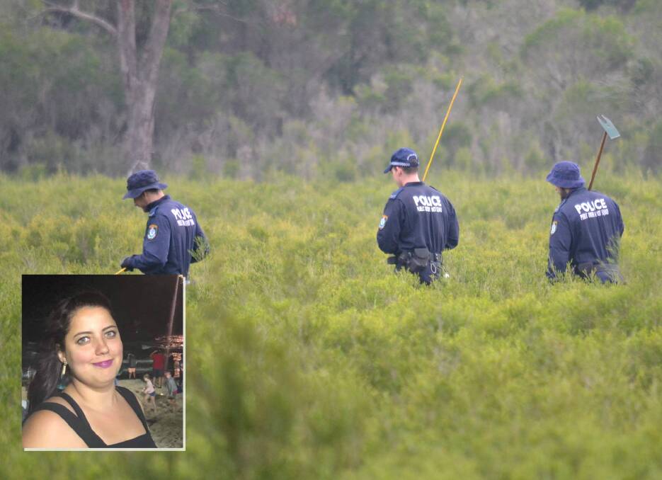 Police continue to search South Nowra bushland for evidence of missing Sydney woman Samah Baker (inset). Photo: Damian McGill