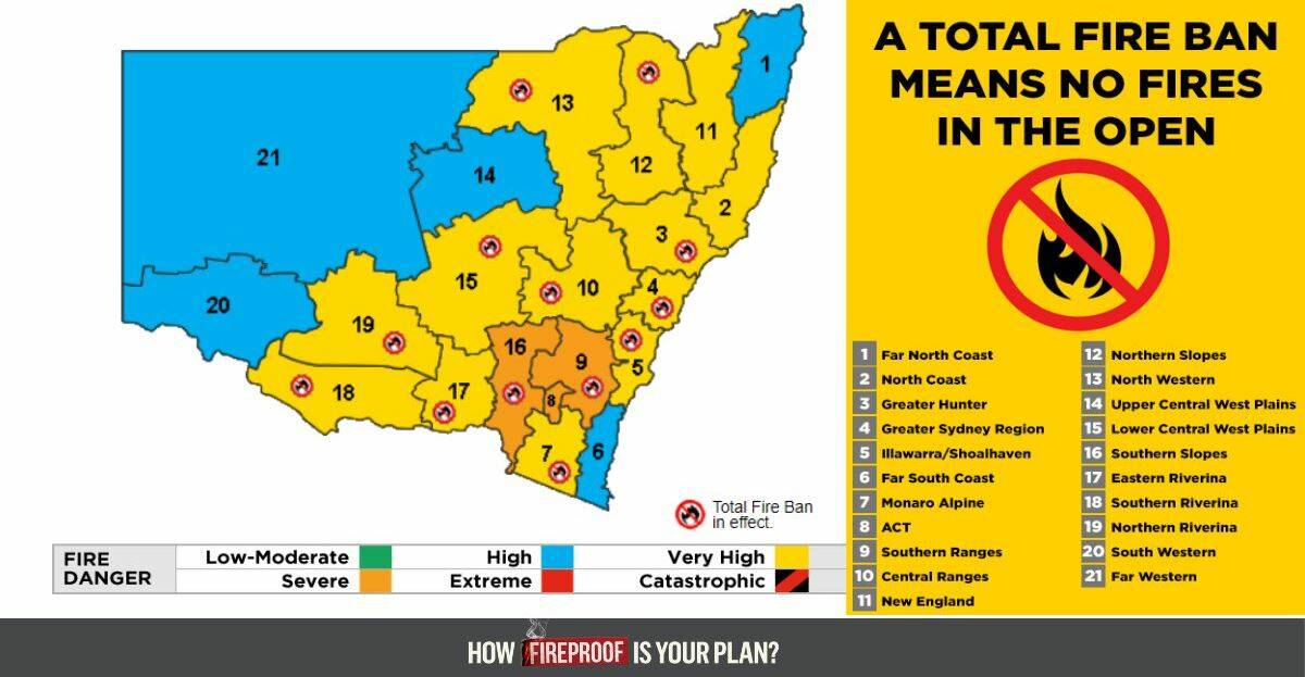 NSW RFS total fire ban map.