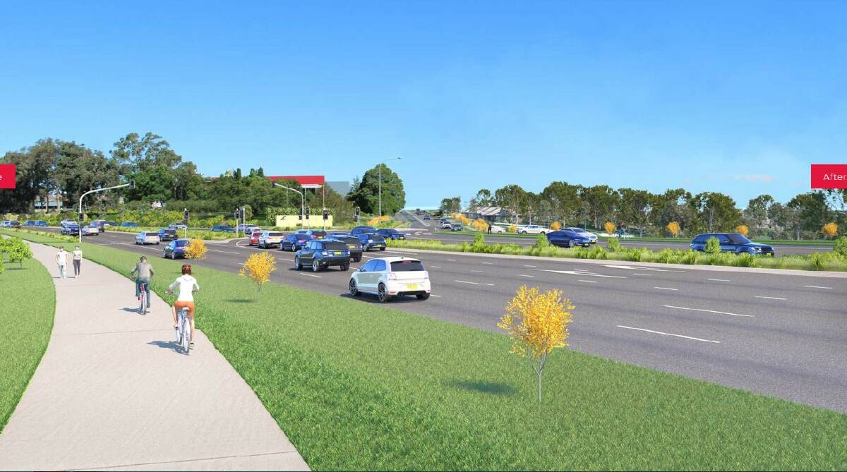 A 3D version of the latest concept design for the new Nowra Bridge across the Shoalhaven River and surrounding intersections. This is Bridge Road.
