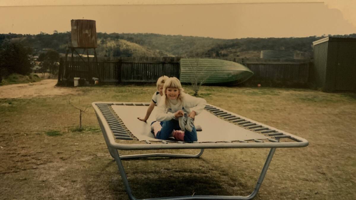 Jumping on a trampoline - with no net! - with my cousin Jeremy in 1986.