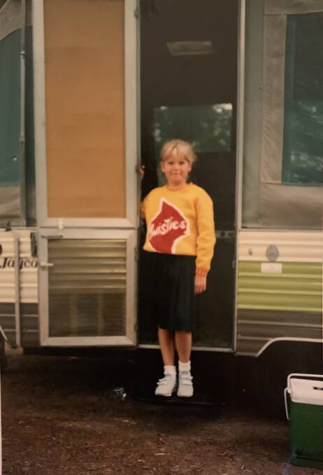 Wearing my beloved Twisties jumper on a camping trip to Mount Beauty in 1988.