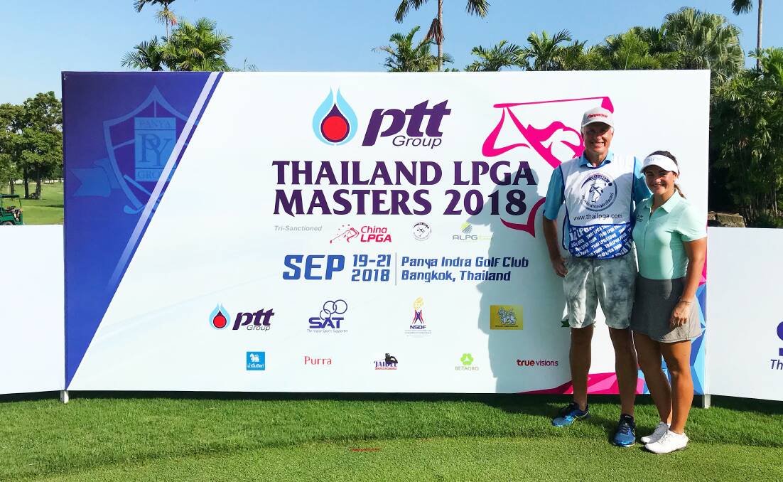 Tahnia Ravnjak and Col Bloomfield on the course at the Thailand LPGA Masters.
