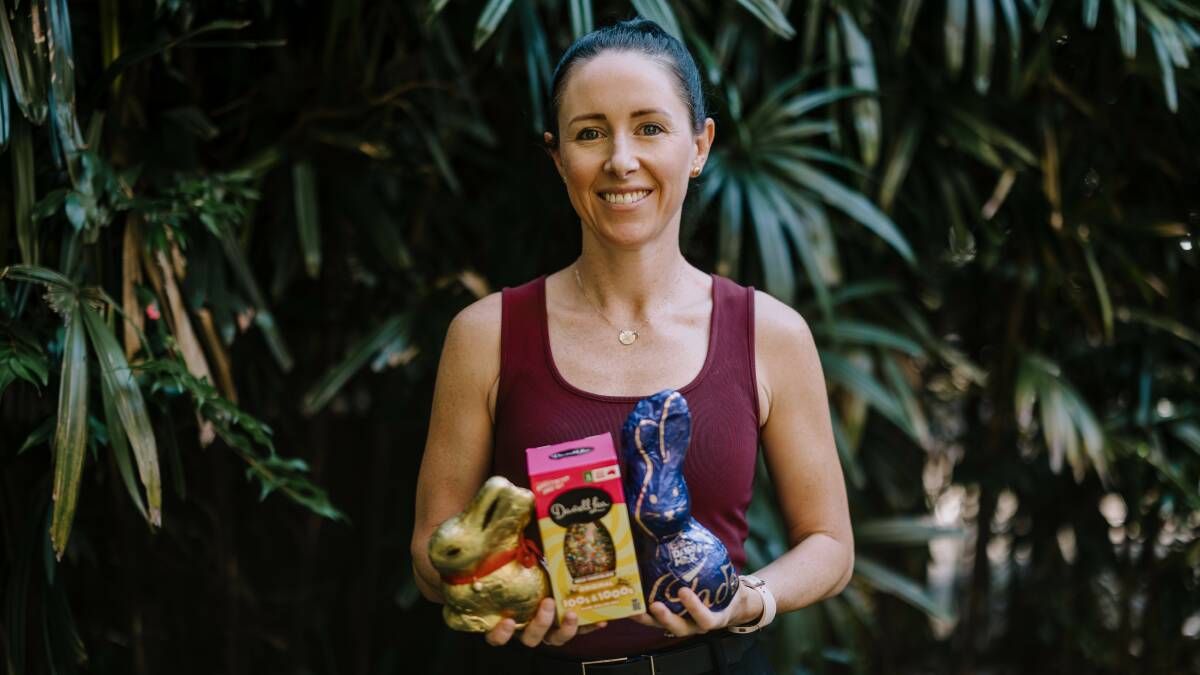 Associate Professor Stephanie Perkiss from UOW with Easter chocolate. Supplied picture by Michael Gray