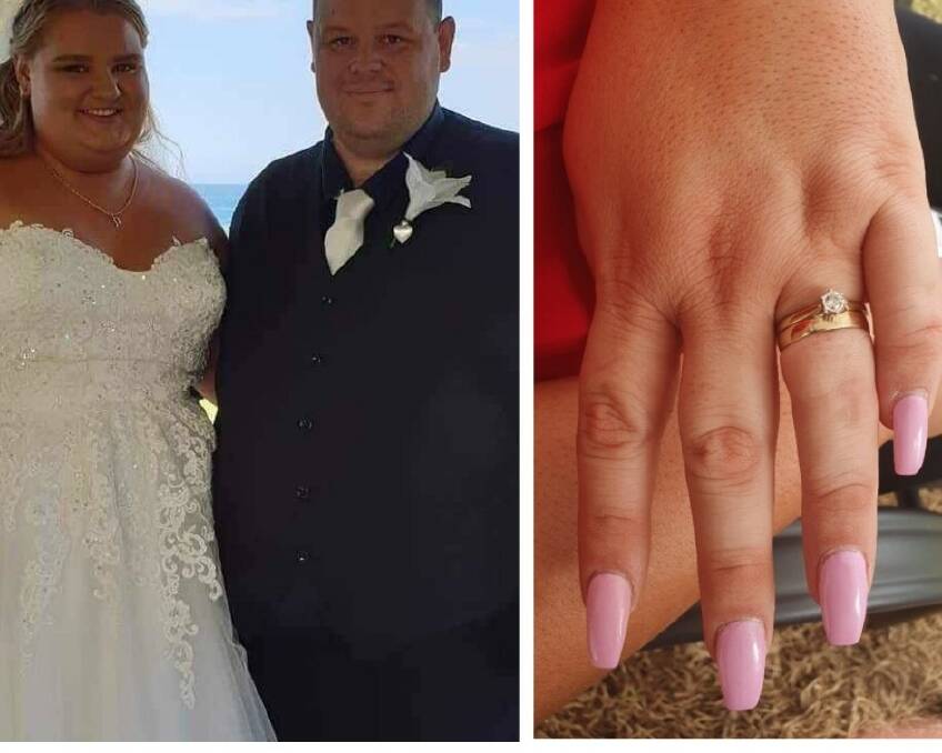 LOST AND FOUND: Jessica and Jarrad Eynstone married in Kiama on the weekend and realised mid-ceremony Jessica's wedding ring had been lost. The ring has now been found, thanks to a local man with a metal detector. Photos: supplied. 