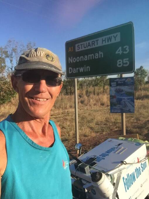 WHAT LIES AHEAD: Andre Jones on his 2017 Melbourne to Darwin adventure. The former Nowra resident will visit Milton, Nowra and Kiama later this month on his year-long run around Australia which kicked-off on Sunday. Photo: Facebook. 