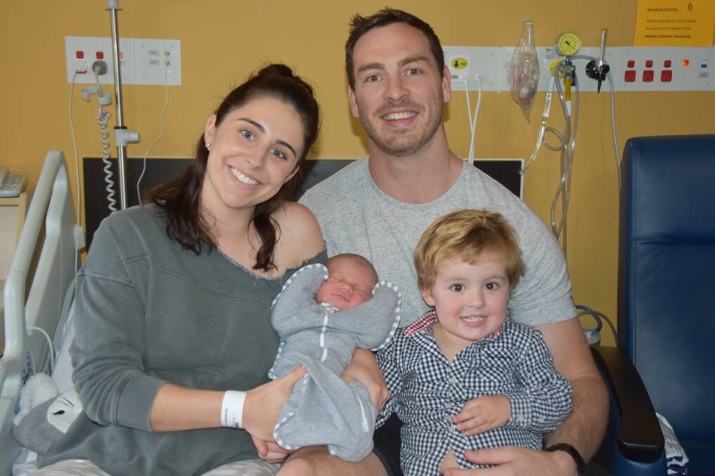 WELCOME: Josh and Jaime Toohey, with newborn Albi Lou and proud big brother Lenny.