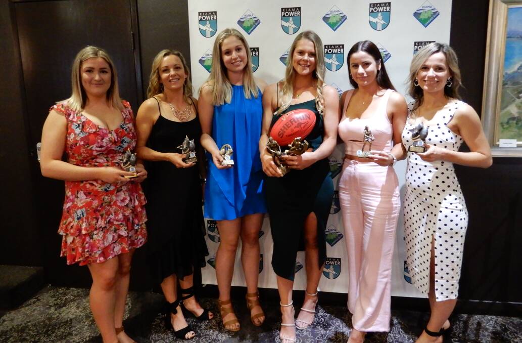 Pictured (Left to Right): Sharna Dobson (Coaches Award), Tennille Shelley (Best in Finals), Brianna Dalgleish (Highest Goal Scorer), Claire Farquhar (B and F Runner Up) and Emily O'Keefe (Most Improved). Photo: Tom Rawson