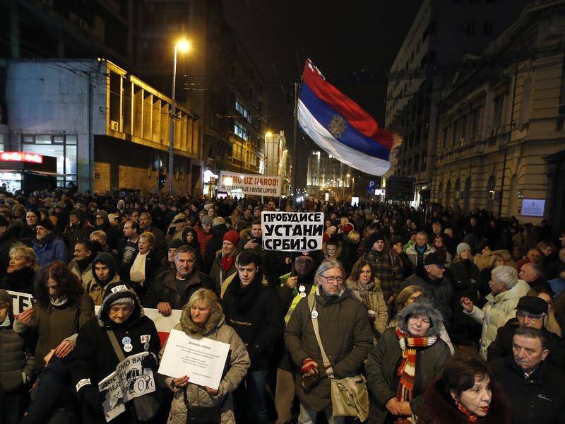Several thousand people marched in Belgrade against Serbian President Aleksandar Vucic's rule.
