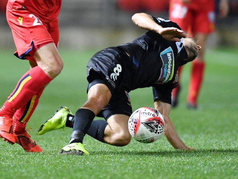 Newcastle's Wes Hoolahan (R) was injured in the FFA Cup quarter-final loss to Adelaide United.