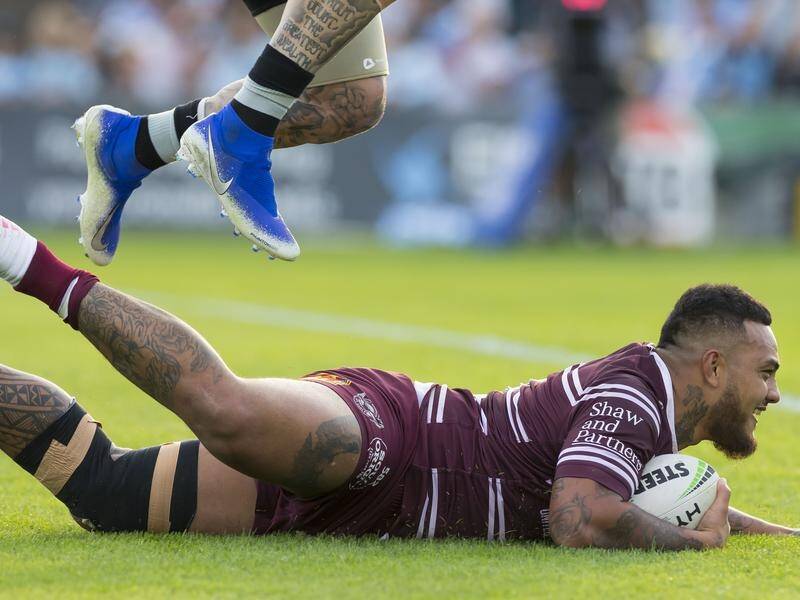 Addin Fonua-Blake was one of four Manly tryscorers in the 24-14 win over Cronulla.