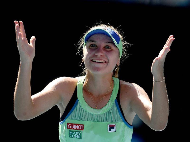 Sofia Kenin was all smiles after knocking Ashleigh Barty out of the Australian Open.