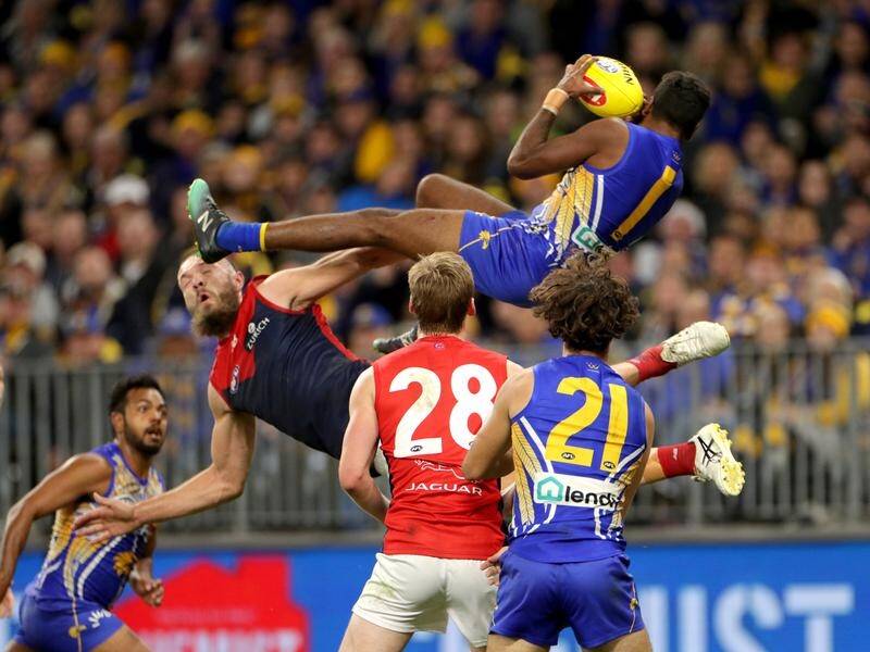 Liam Ryan of the Eagles launched himself for a superb mark in the AFL win over Melbourne Demons.