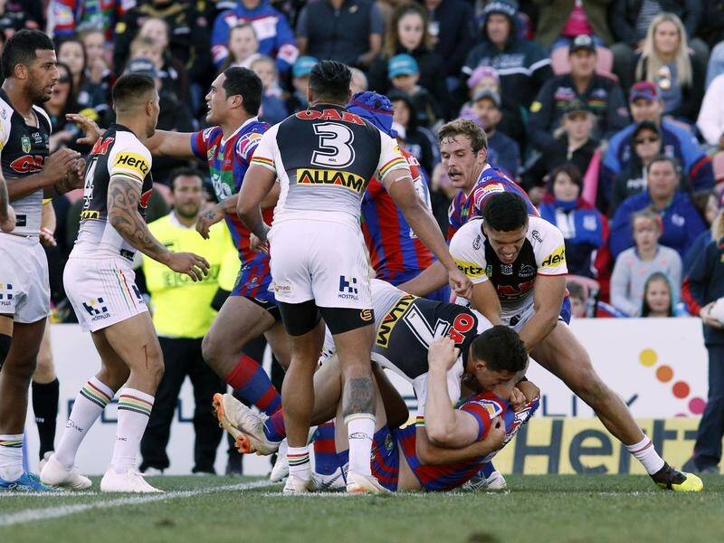 Some Penrith and Newcastle players let their emotions get the better of them at Panthers Stadium.