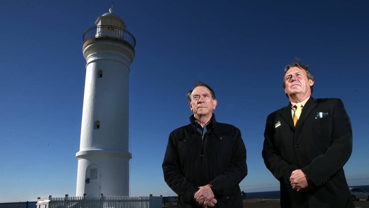  Kiama Jamberoo RSL Sub Branch president Ian Pullar and Kiama Councillor and Kiama Jamberoo RSL Sub Branch member Dennis Seage are disappointed plans to paint the lighthouse with the Anzac logo have been scuppered. Picture: KIRK GILMOUR 